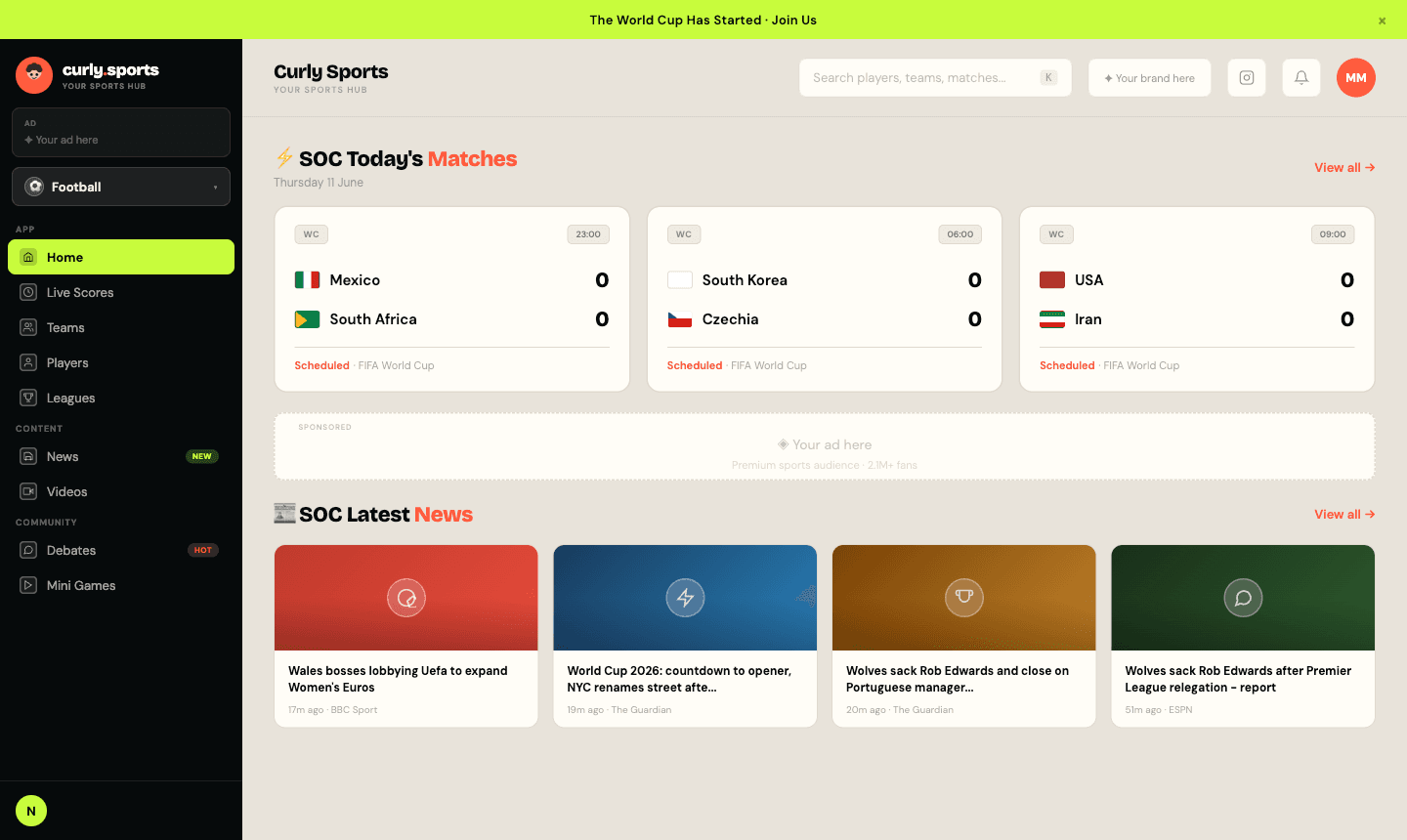 Curly Sports Dashboard